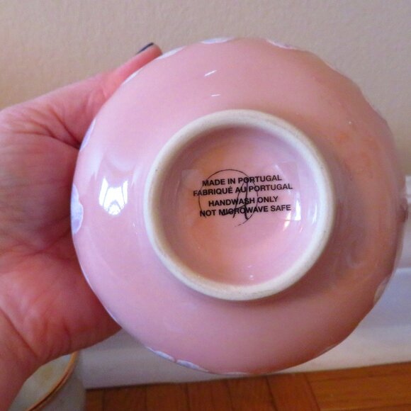 2 beautiful cup made in Portugal,ceramic dripping glaze, pink,blue trinket cont - Picture 3 of 8